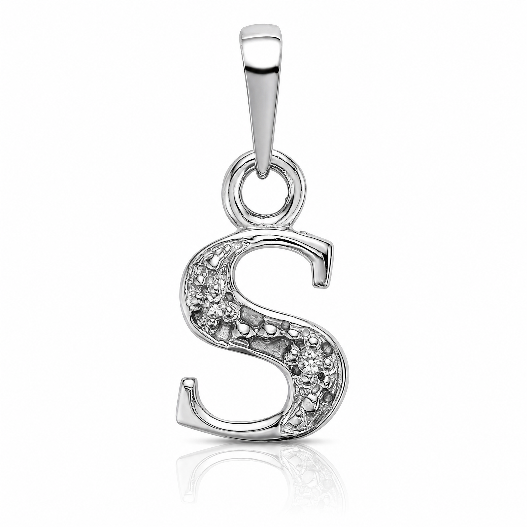 14KW Rhodium-plated Diamond Letter S Initial Pendant - Lifestyle View