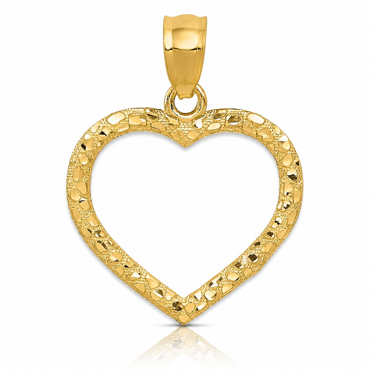 14K Polished and Textured Open Heart Pendant - Lifestyle View