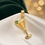 14k Martini Glass with Green CZ Olive Pendant - Lifestyle View