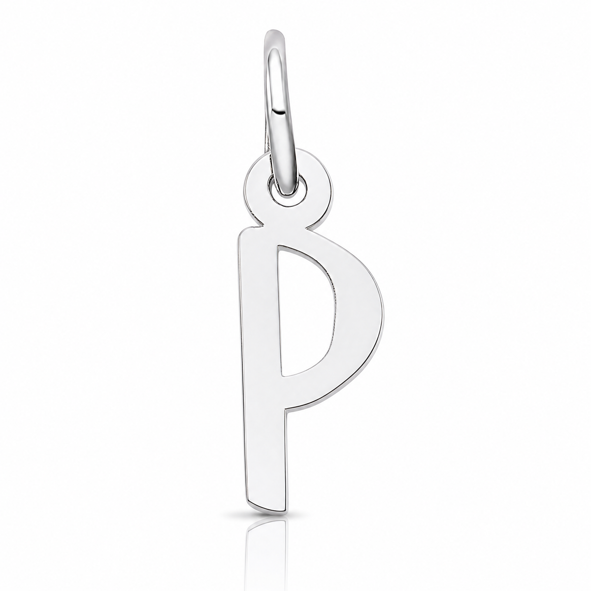 14K White Gold Small Slanted Block Letter P Initial Charm - Lifestyle View