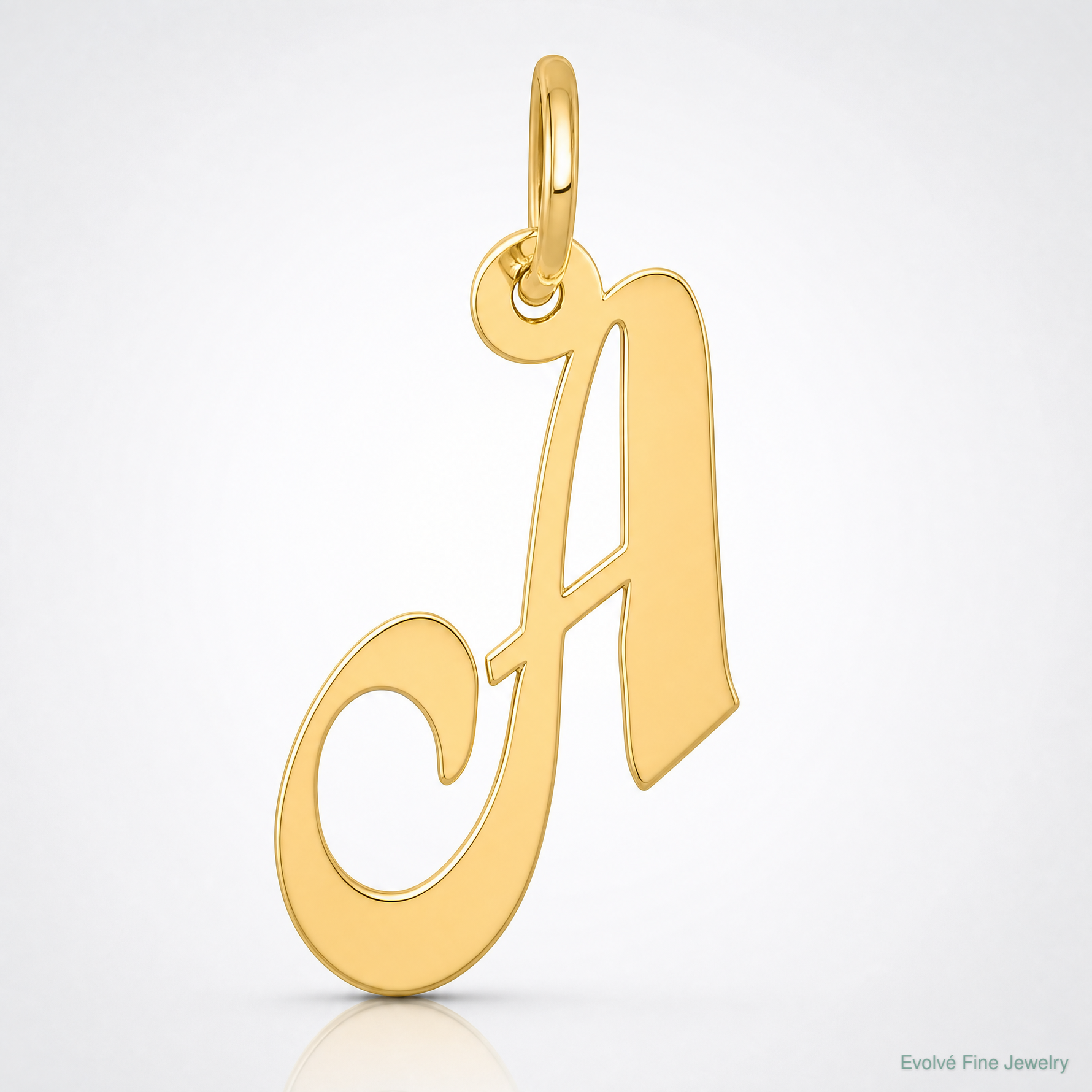 14K Small Fancy Script Letter A Initial Charm - Lifestyle View