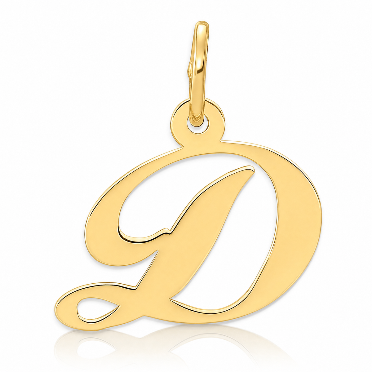14K Small Fancy Script Letter D Initial Charm - Lifestyle View