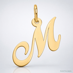 14K Small Fancy Script Letter M Initial Charm - Lifestyle View