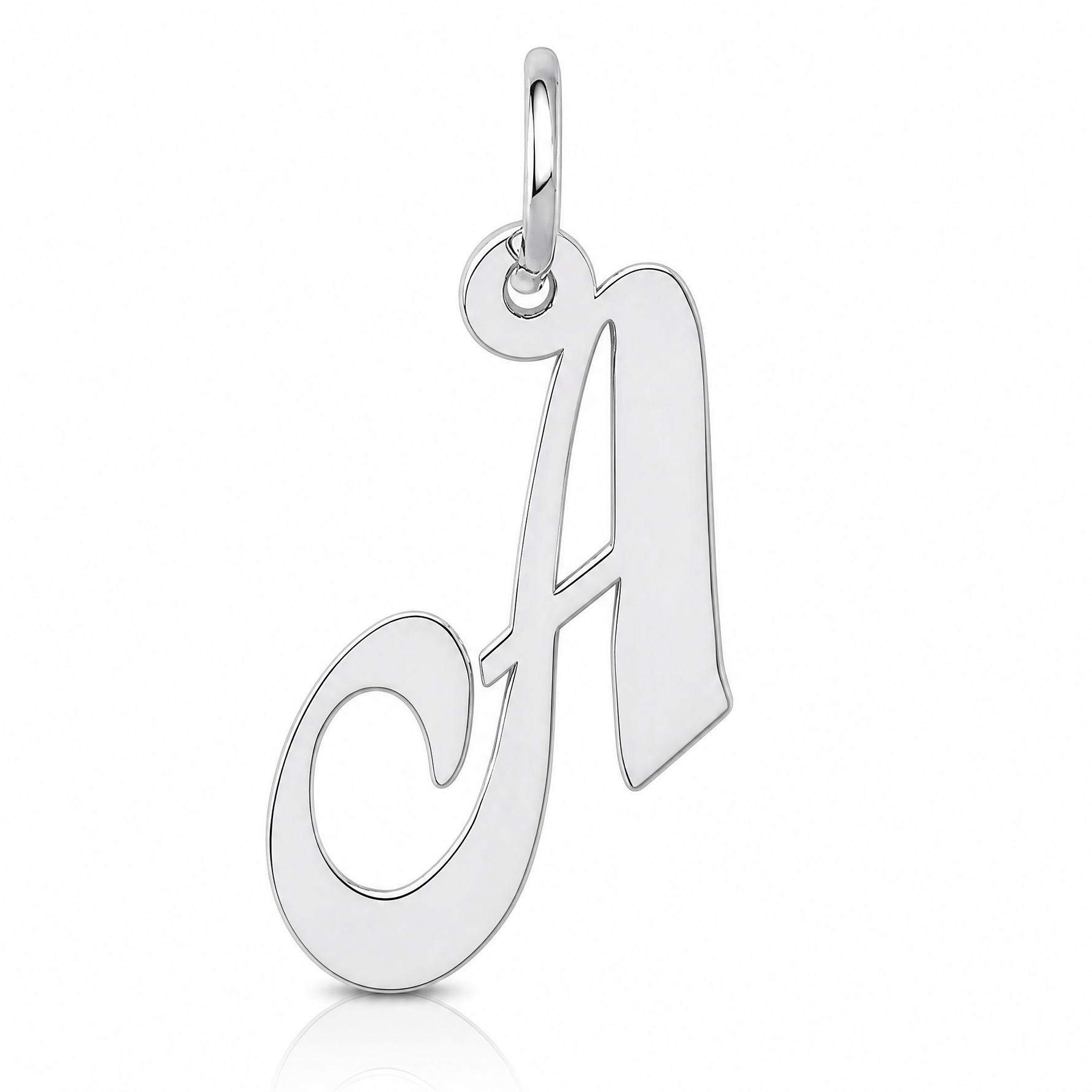 14k White Gold Small Fancy Script Letter A Initial Charm - Lifestyle View