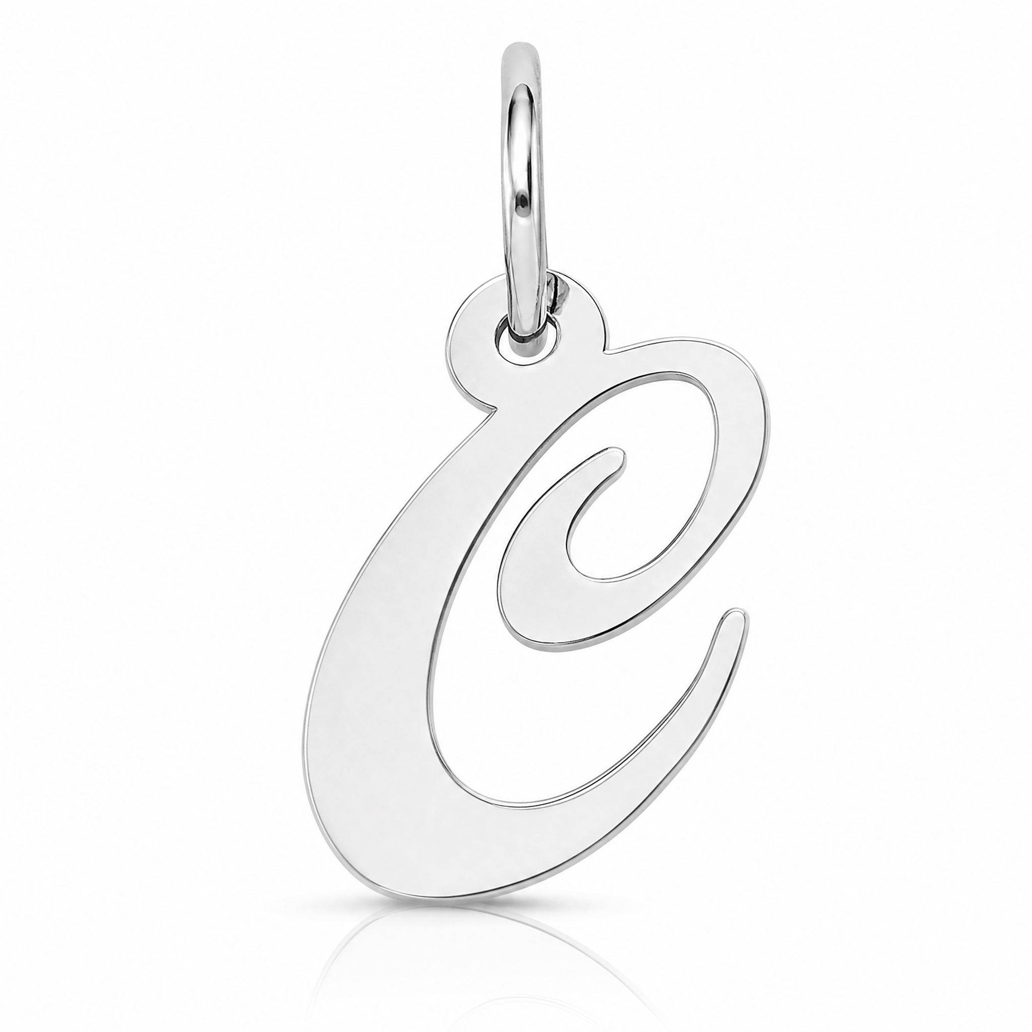 14k White Gold Small Fancy Script Letter C Initial Charm - Lifestyle View