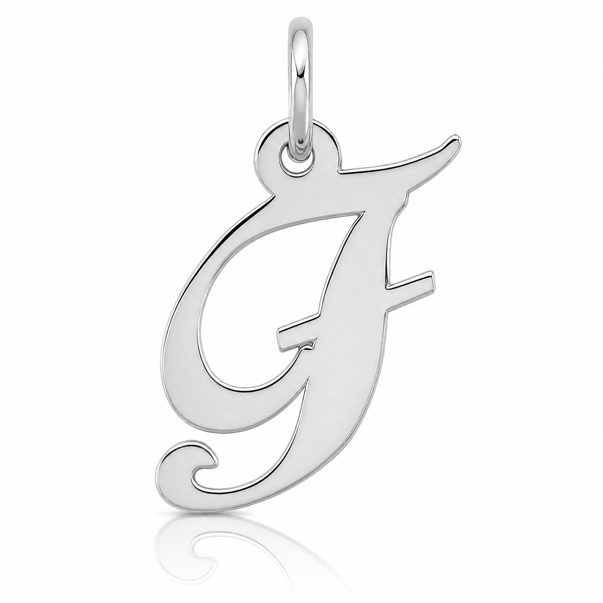 14k White Gold Small Fancy Script Letter F Initial Charm - Lifestyle View