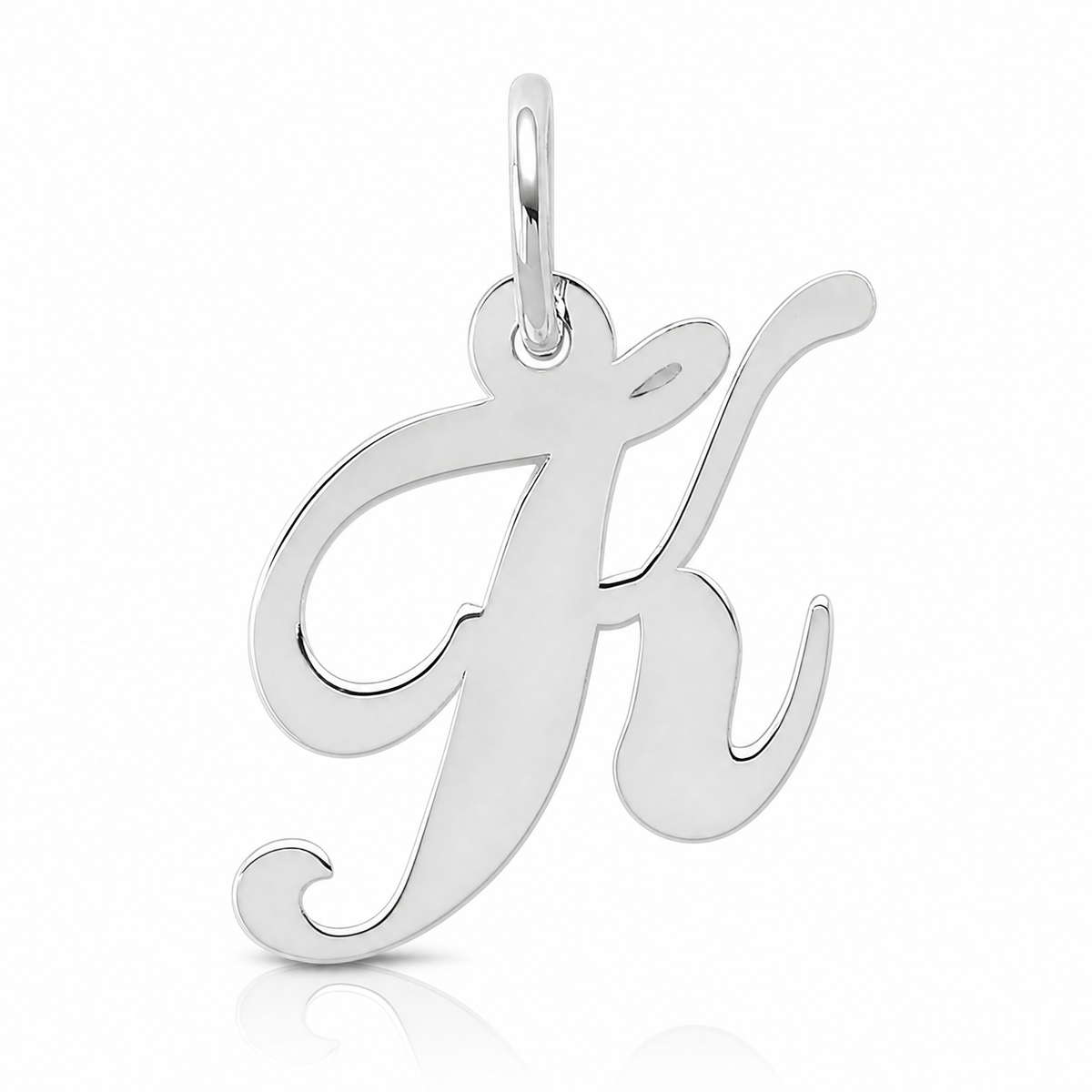 14k White Gold Small Fancy Script Letter K Initial Charm - Lifestyle View