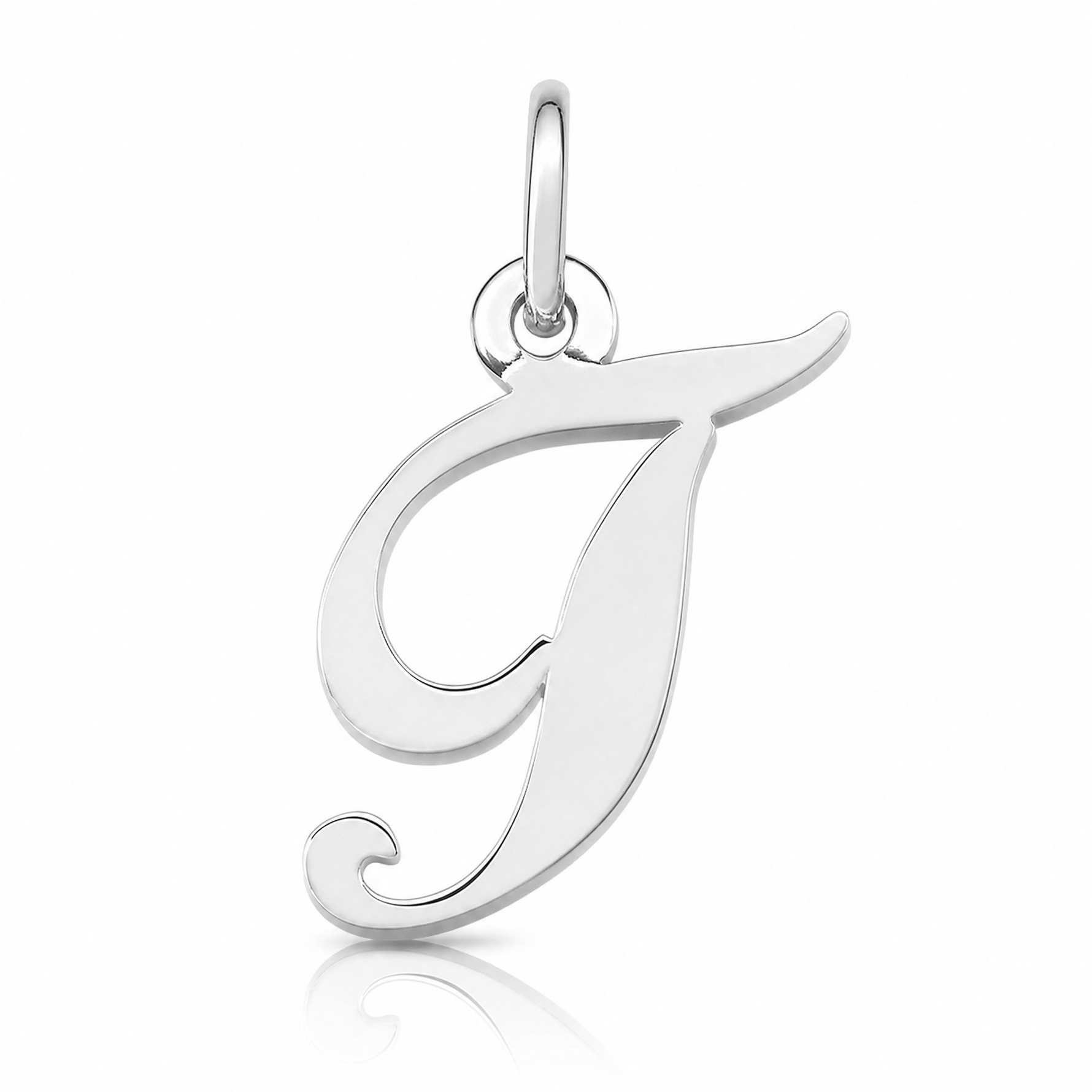 14k White Gold Small Fancy Script Letter T Initial Charm - Lifestyle View