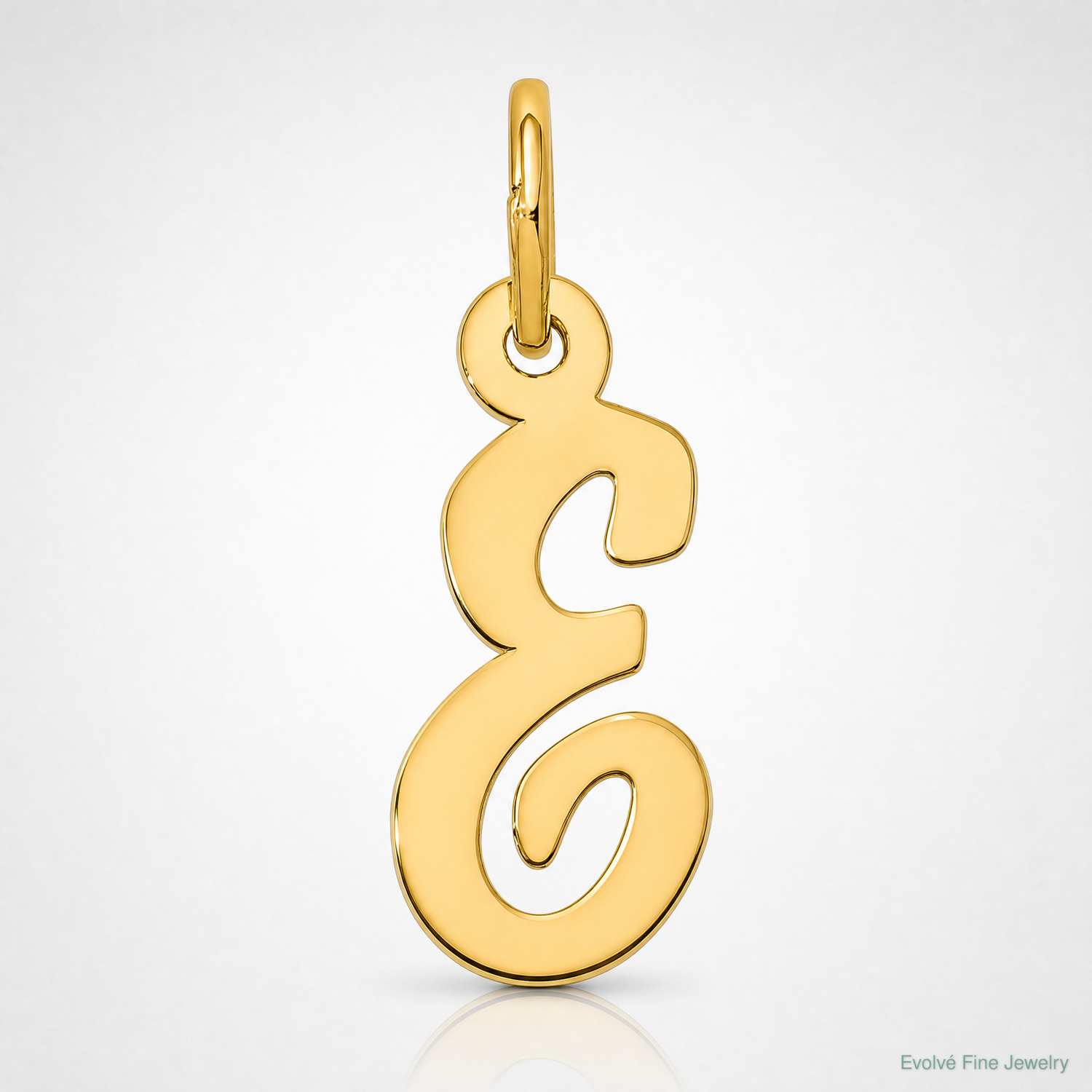 14k Small Script Letter E Initial Charm - Lifestyle View
