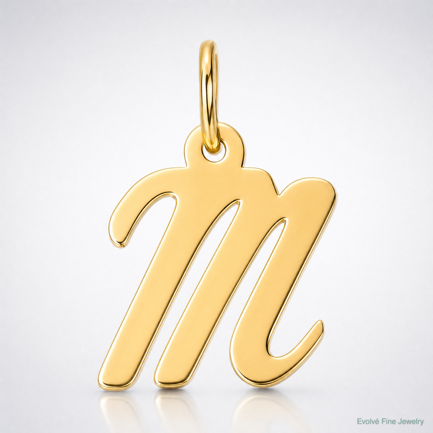 14k Small Script Letter M Initial Charm - Lifestyle View