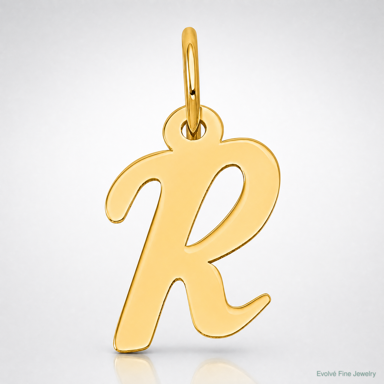 14k Small Script Letter R Initial Charm - Lifestyle View