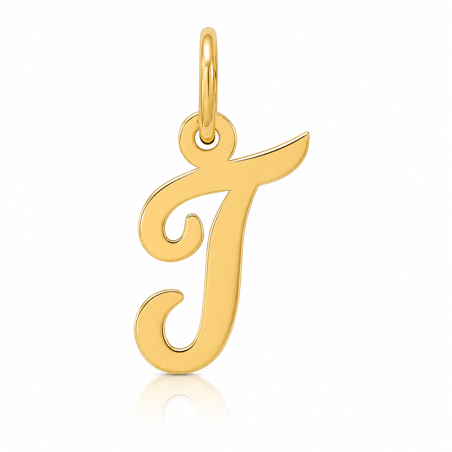 14k Small Script Letter T Initial Charm - Lifestyle View