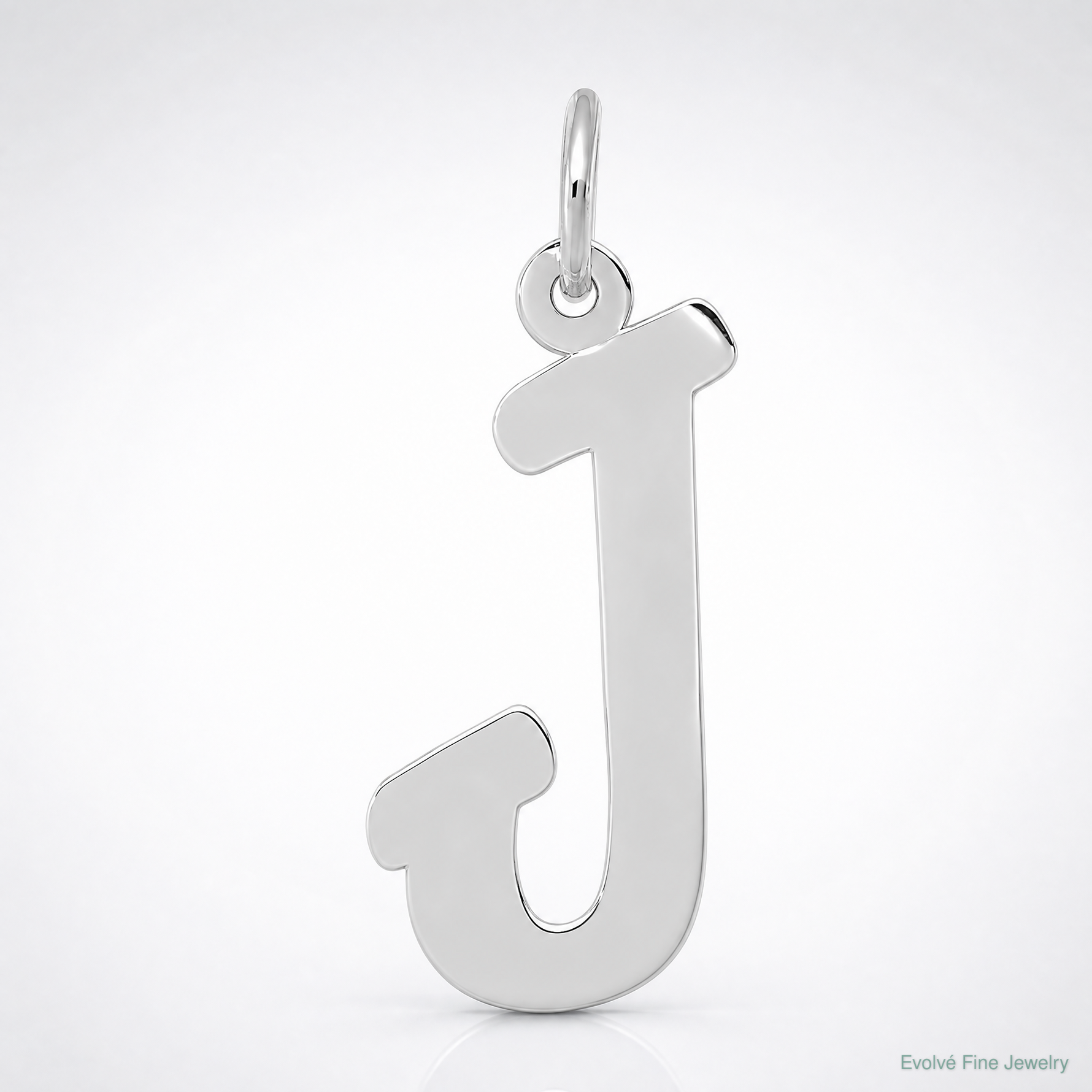14k White Gold Small Script Letter J Initial Charm - Lifestyle View