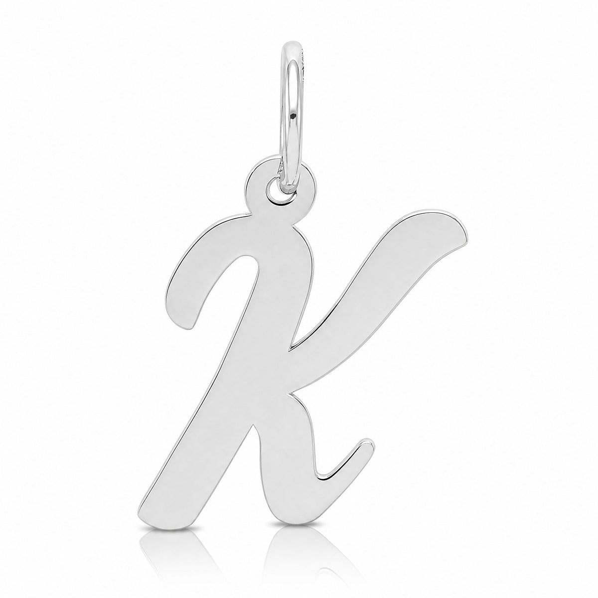 14k White Gold Medium Script Letter K Initial Charm - Lifestyle View