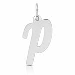 14k White Gold Medium Script Letter P Initial Charm - Lifestyle View
