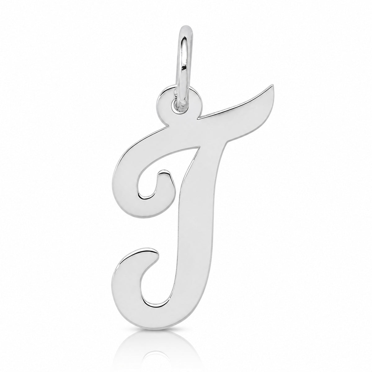 14k White Gold Medium Script Letter T Initial Charm - Lifestyle View