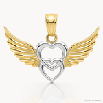 14K and White Rhodium Polished Hearts w/ Wings Pendant - Lifestyle View