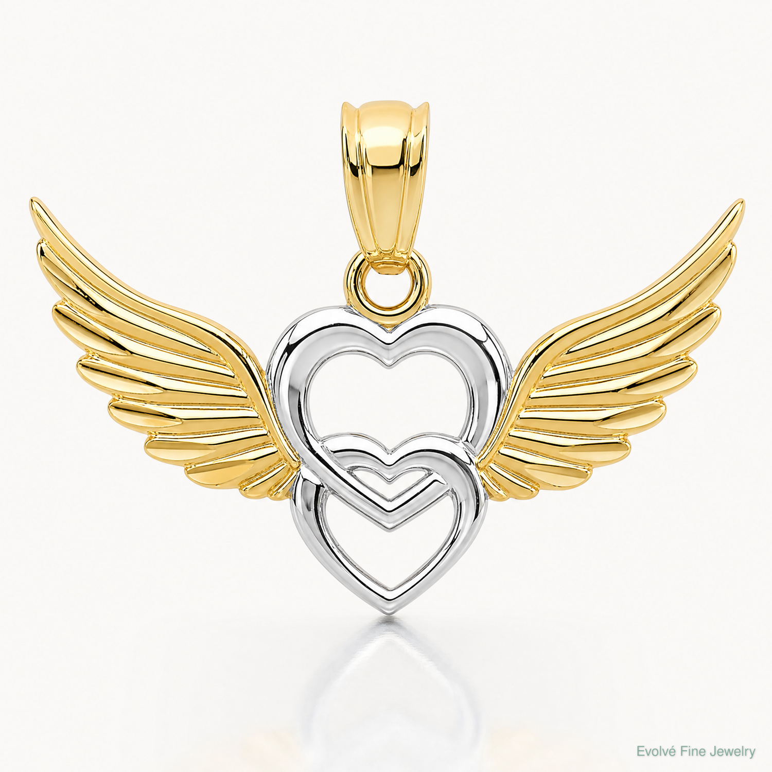 14K and White Rhodium Polished Hearts w/ Wings Pendant - Lifestyle View