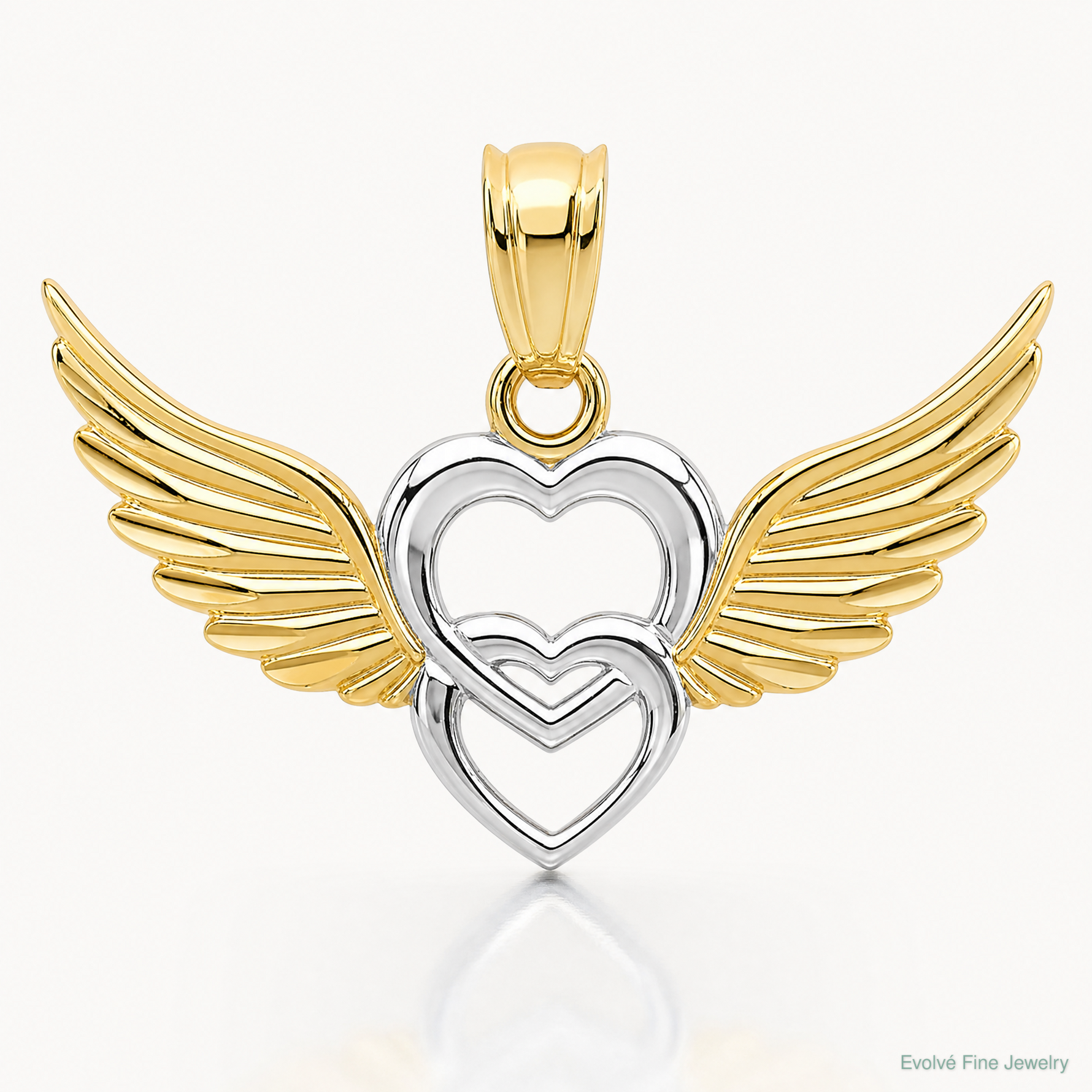 14K and White Rhodium Polished Hearts w/ Wings Pendant - Lifestyle View