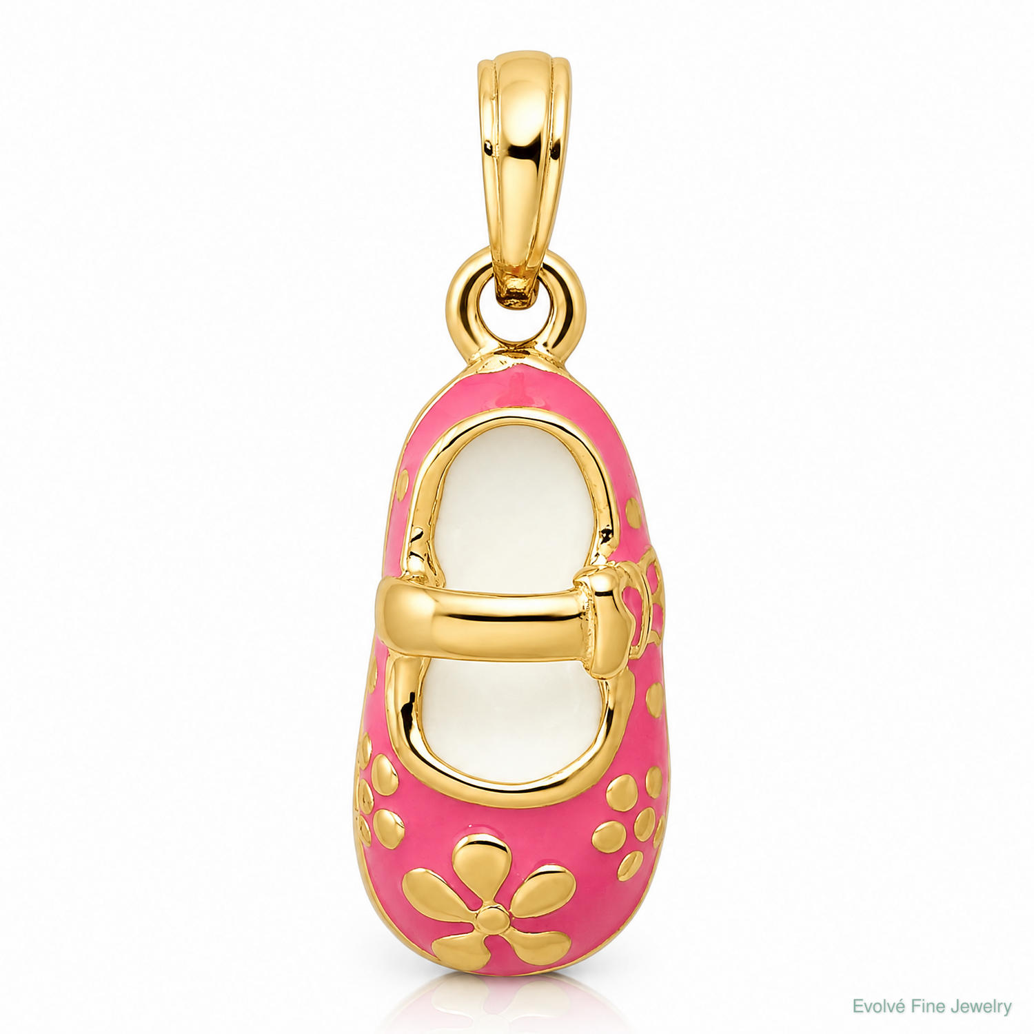 14k Pink Enameled 3D Baby Shoe Pendant - Lifestyle View