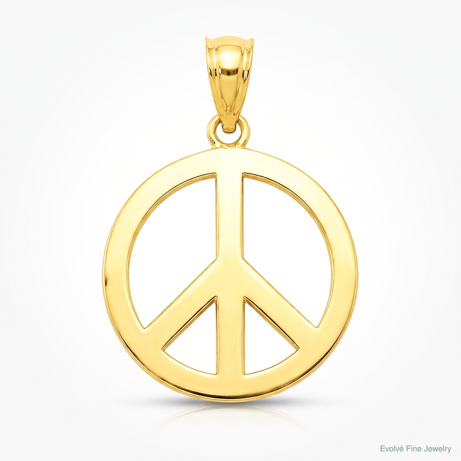 14k Polished Peace Sign Circle Pendant - Lifestyle View
