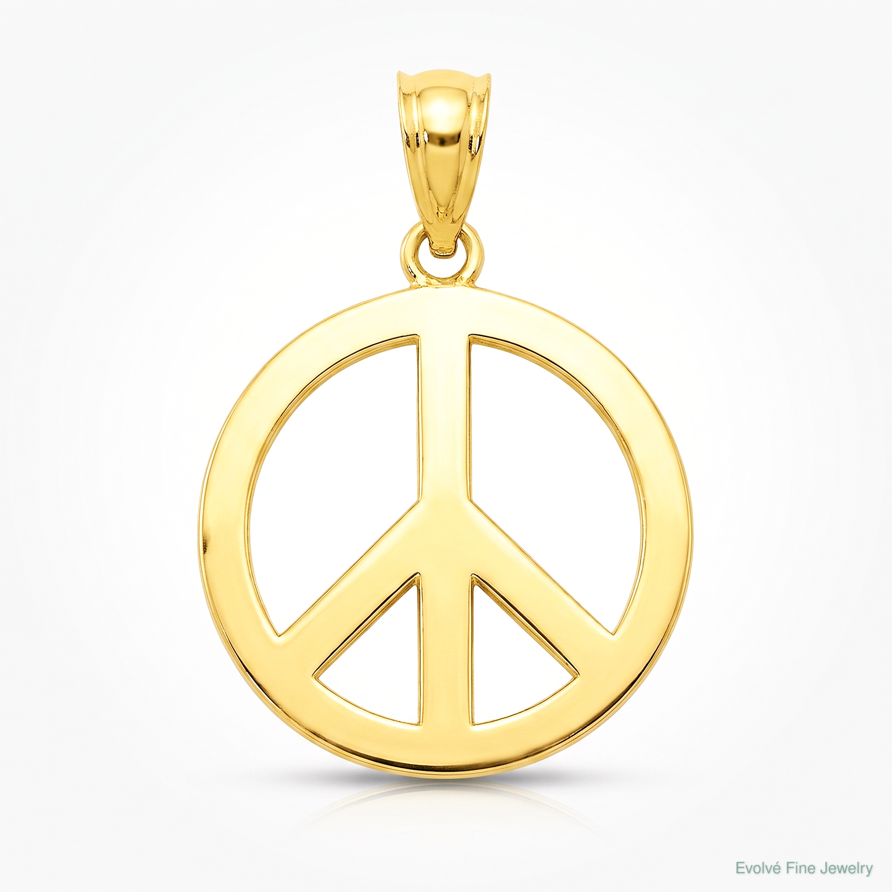 14k Polished Peace Sign Circle Pendant - Lifestyle View