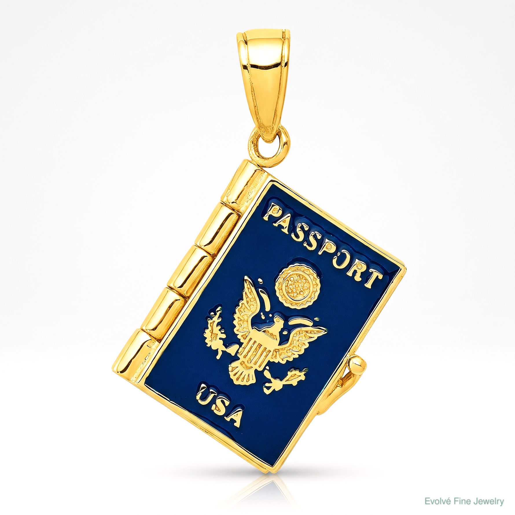14K Enamel 3-D Passport Opens Pendant - Lifestyle View