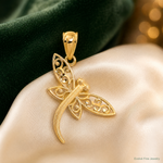 14k Satin Diamond-cut Dragonfly Pendant - Lifestyle View