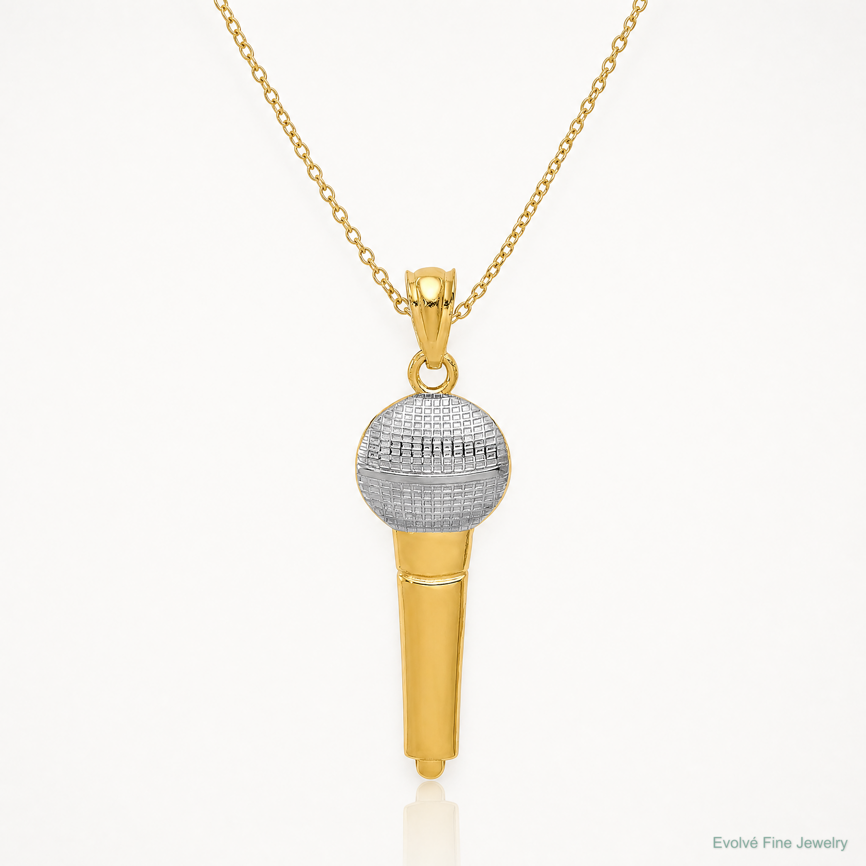 14k and Rhodium Microphone Pendant - Lifestyle View