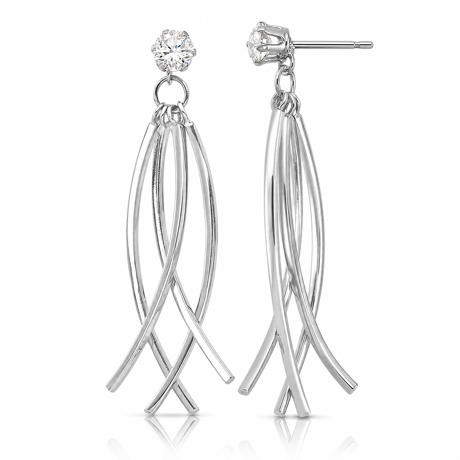 14k White Gold Curved Dangles with CZ Stud Earring Jackets - Lifestyle View