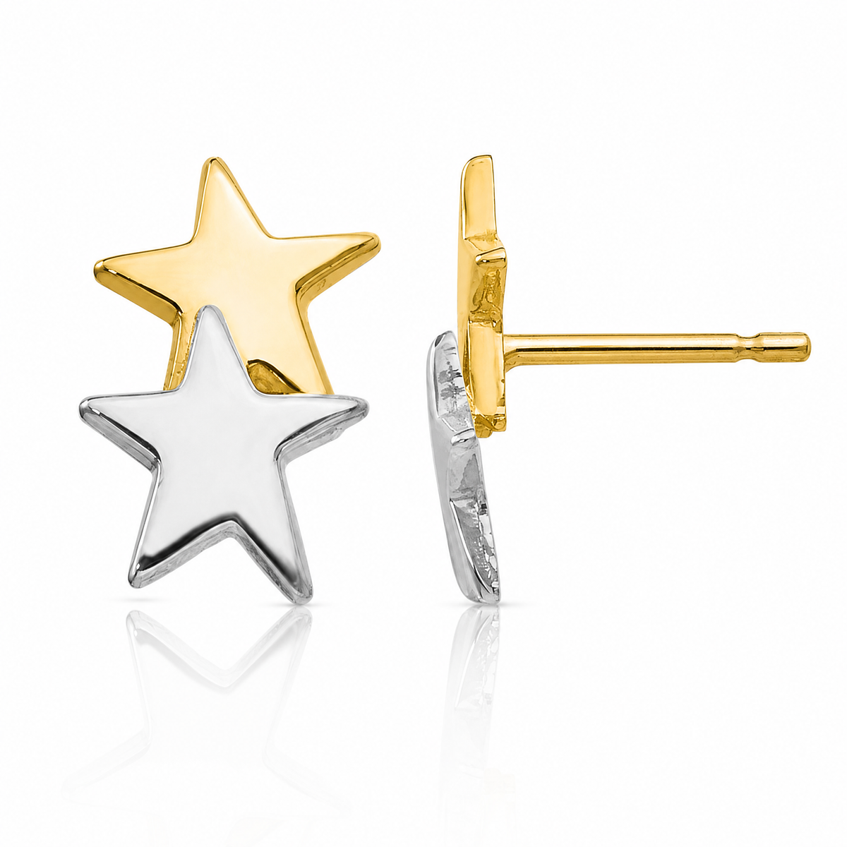 14k with Rhodium Polished Star Post Earrings - Lifestyle View