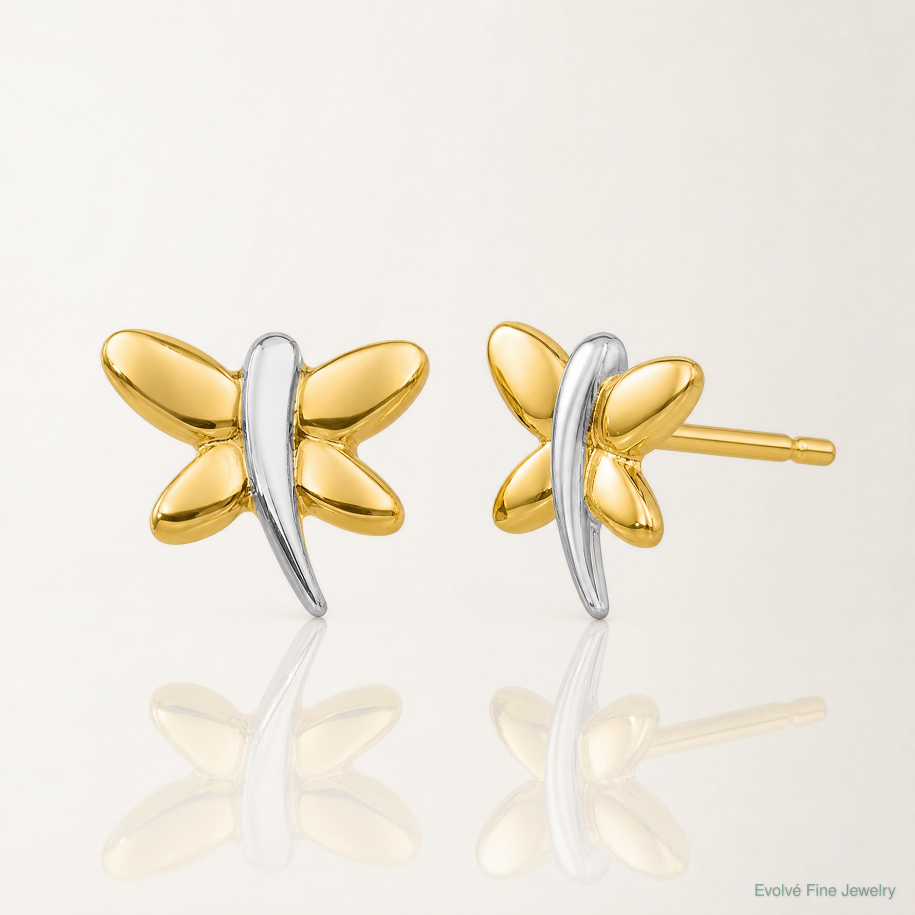 14k with Rhodium Polished Dragonfly Post Earrings - Lifestyle View