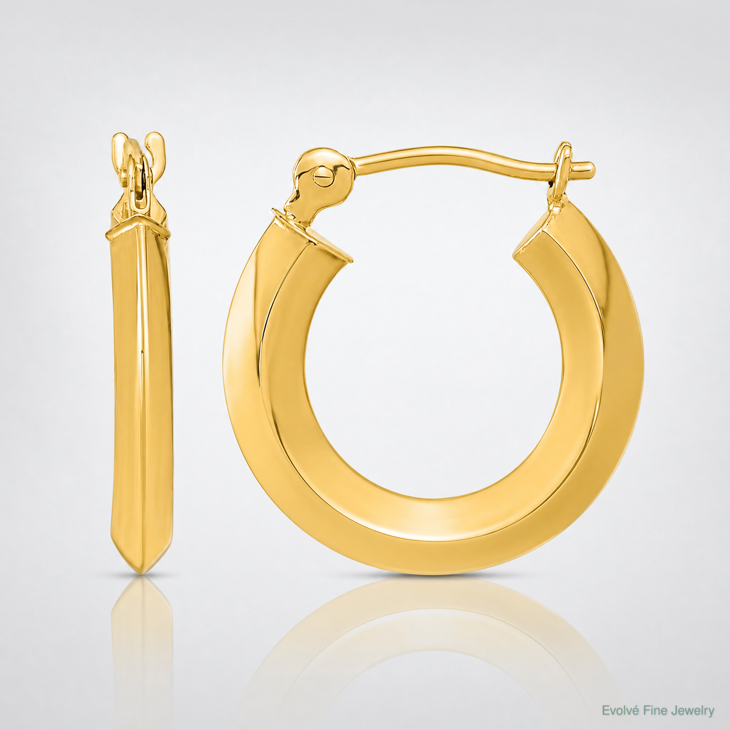 14k Polished Knife Edge Hoops - Lifestyle View