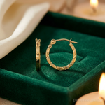 14k Polished Diamond Cut 1.5mm Square Tube Hoops - Lifestyle View