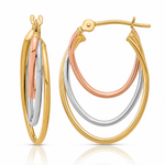 14k Tri-Color Graduated 3 Ring Hoops - Lifestyle View