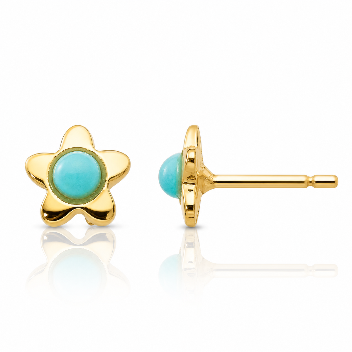 14k Polished Turquoise Star Post Earrings - Lifestyle View