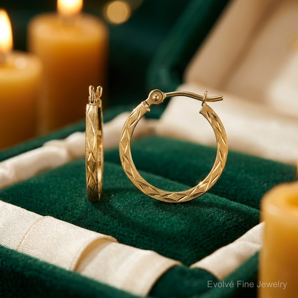 14k Polished and Satin Diamond-cut Hoop Earrings - Lifestyle View