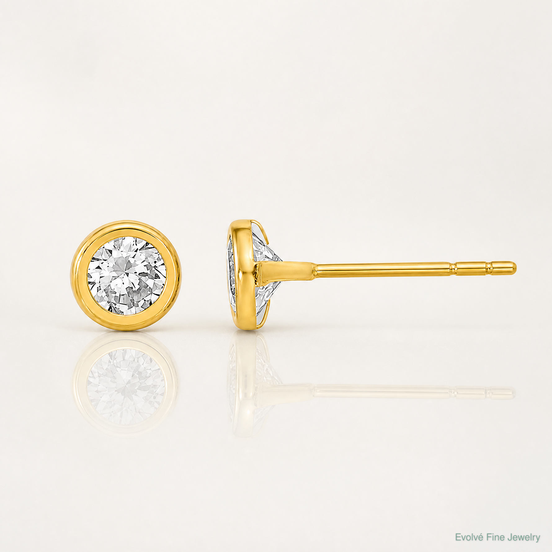 14K Polished Circle Bezel with CZ Post Earrings - Lifestyle View