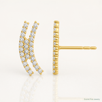 14K Polished Curved Bar CZ Post Earrings - Lifestyle View