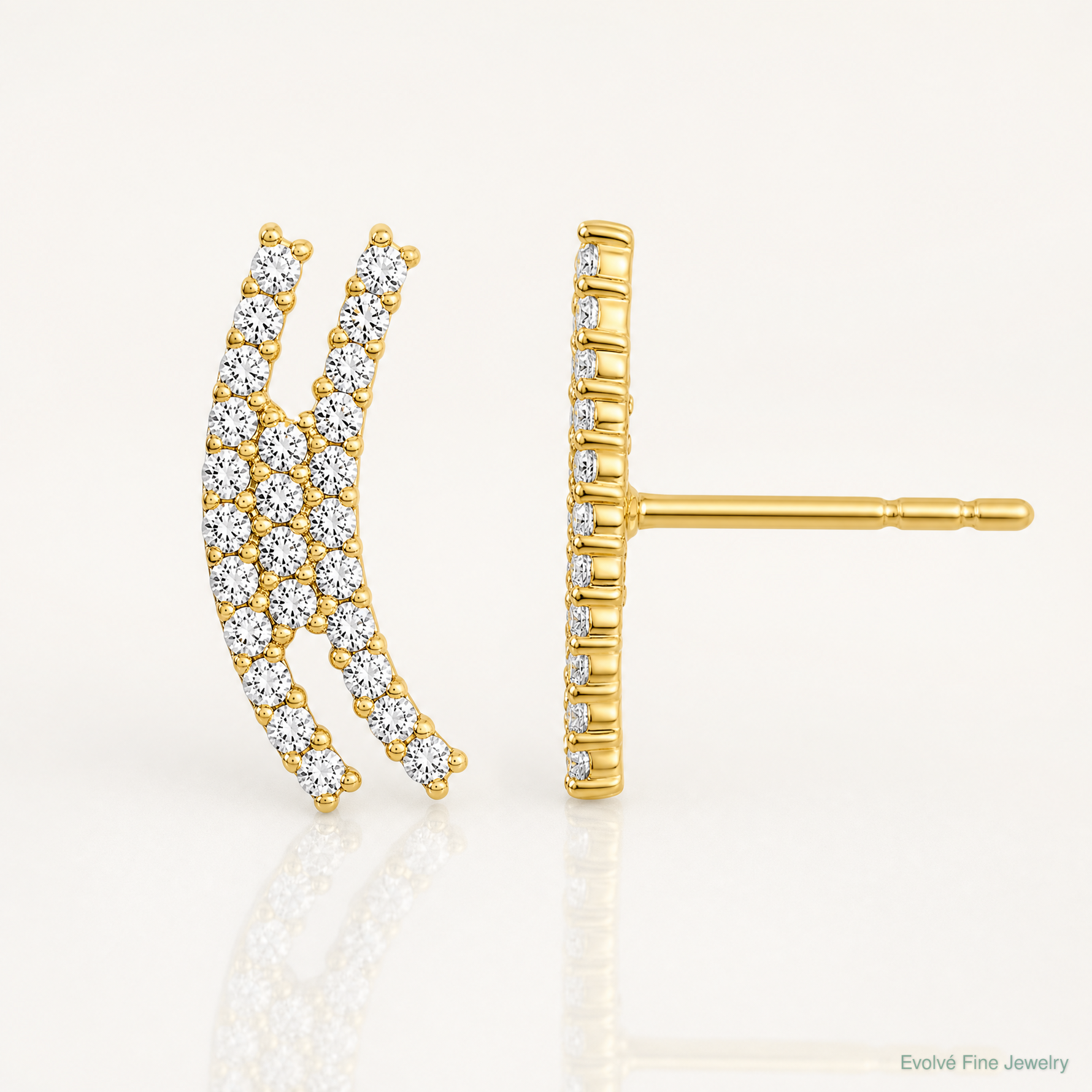 14K Polished Curved Bar CZ Post Earrings - Lifestyle View