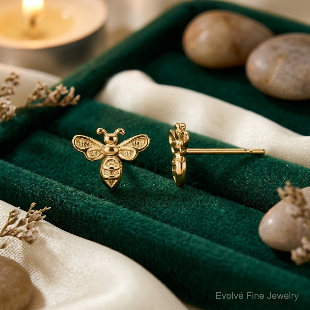14k Bumble Bee Post Earrings - Lifestyle View