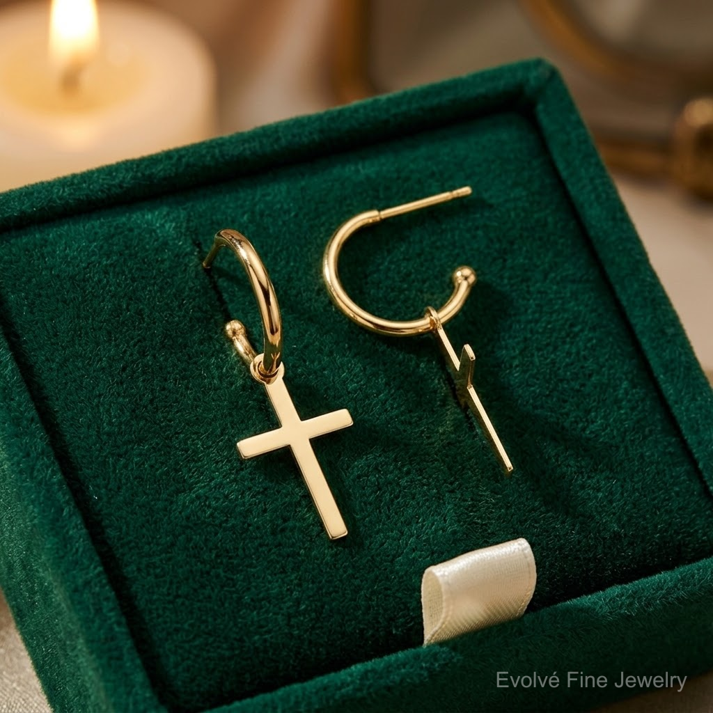 14K Polished Cross Dangle Earrings - Lifestyle View