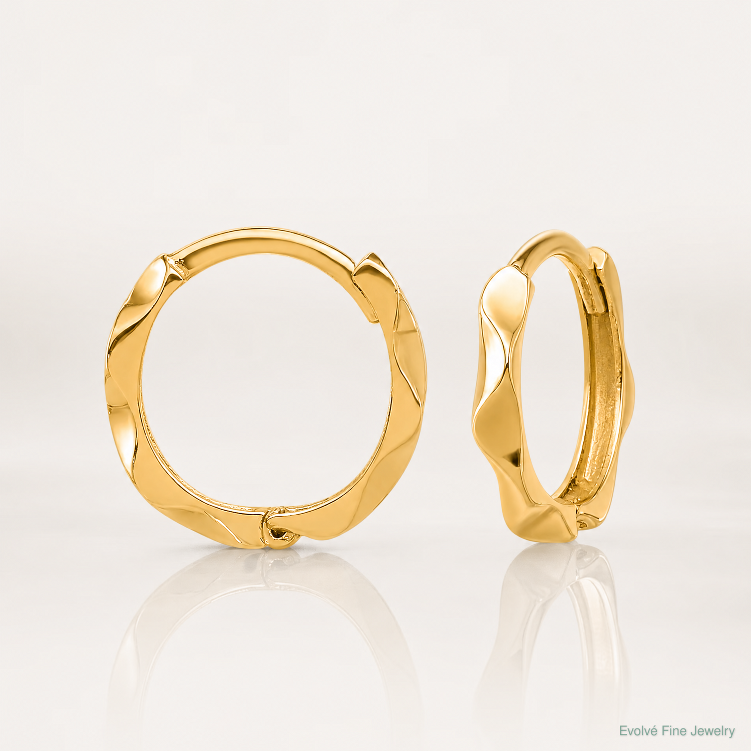 14K Polished Wavy Hinged Hoop Earrings - Lifestyle View