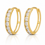 14k Polished CZ 4x18mm Huggie Hoop Earrings - Lifestyle View