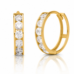 14k Polished CZ 4x16mm Huggie Hoop Earrings - Lifestyle View