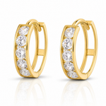 14k Polished CZ 4x14mm Huggie Hoop Earrings - Lifestyle View