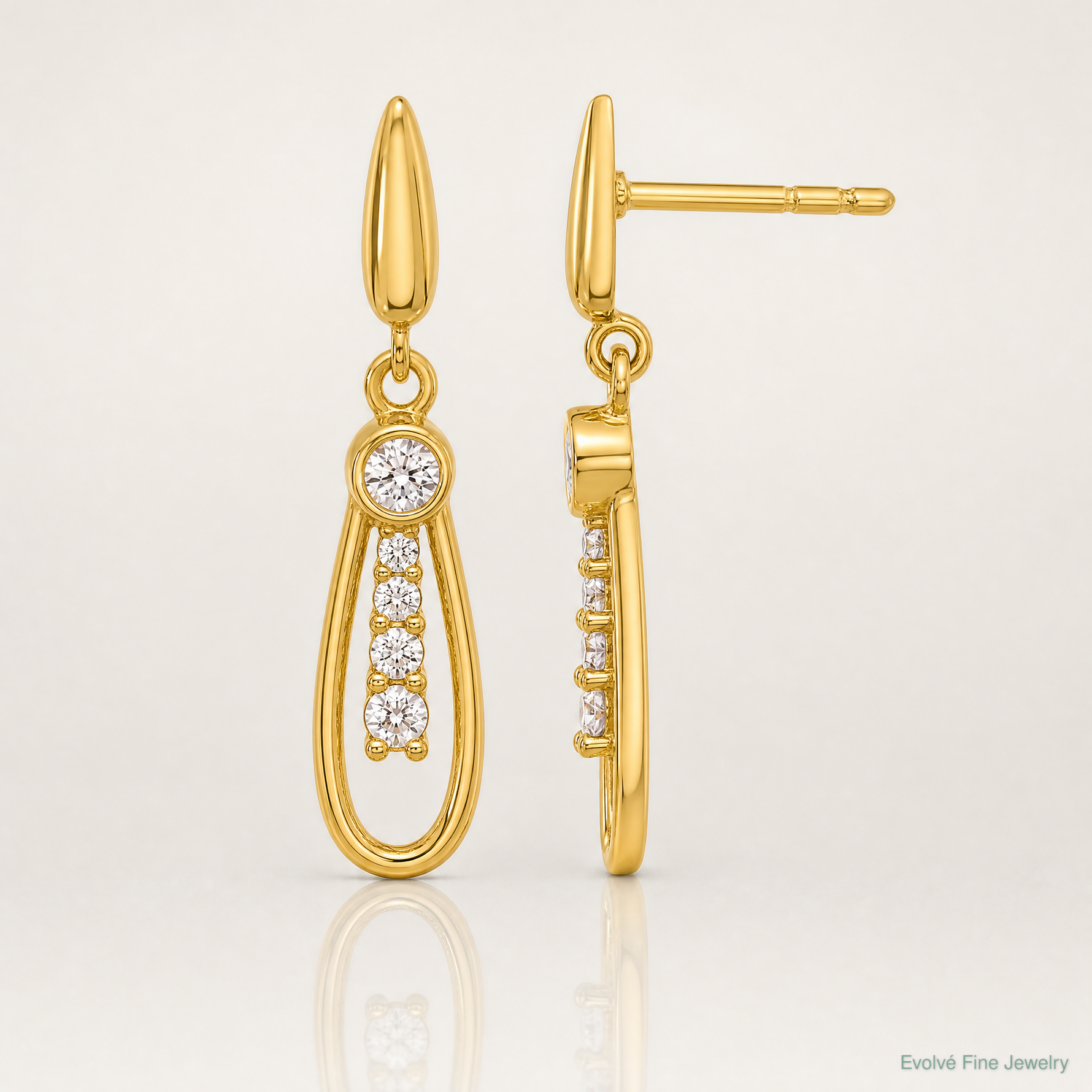 14K Polished Teardrop CZ Post Dangle Earrings - Lifestyle View