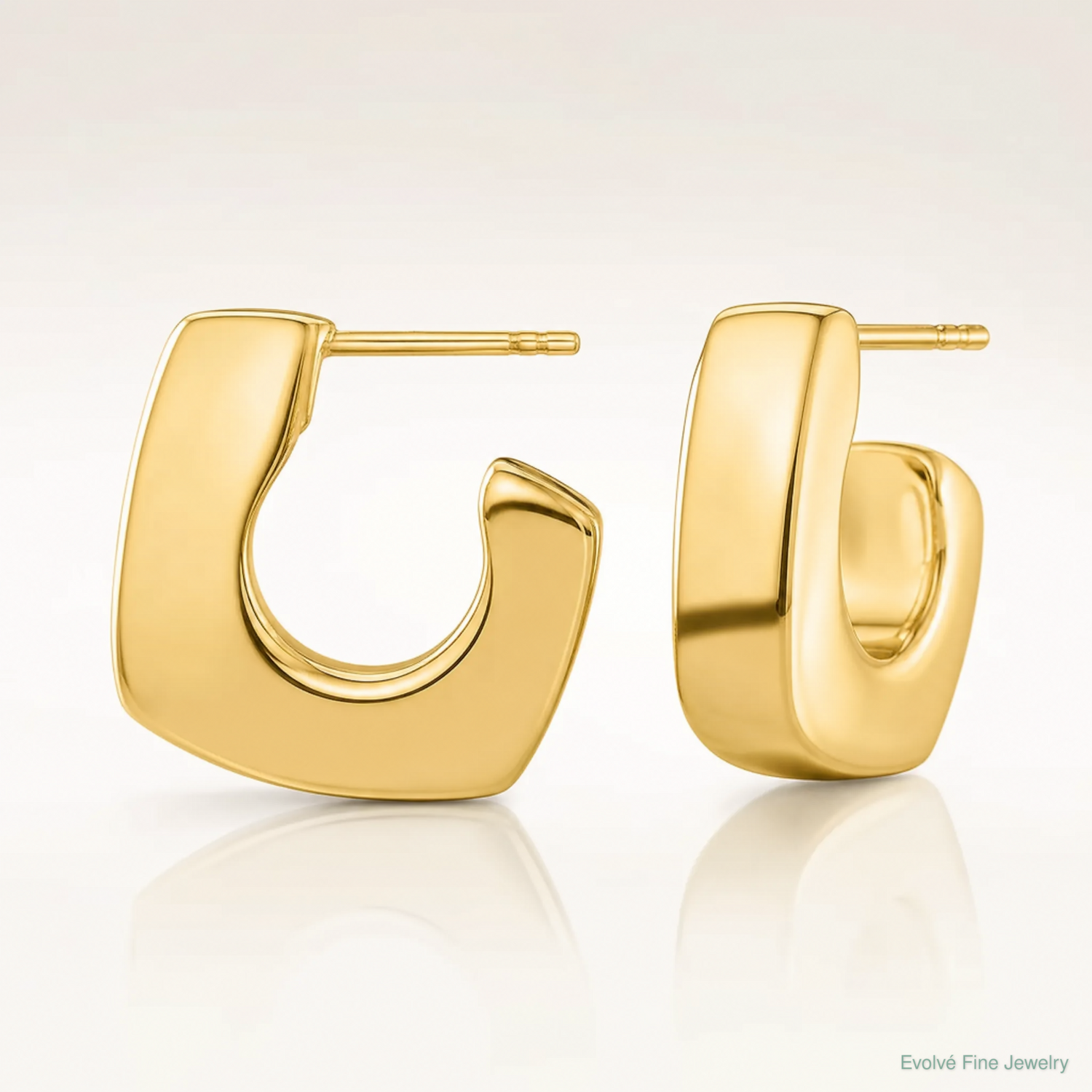 14K Polished Square J-Hoop Post Earrings - Lifestyle View