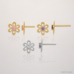 14K Yellow and White Gold Multi-color CZ Flower Post Earring Set - Lifestyle View