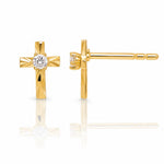 14K Polished and D/C CZ Cross Post Earrings - Lifestyle View